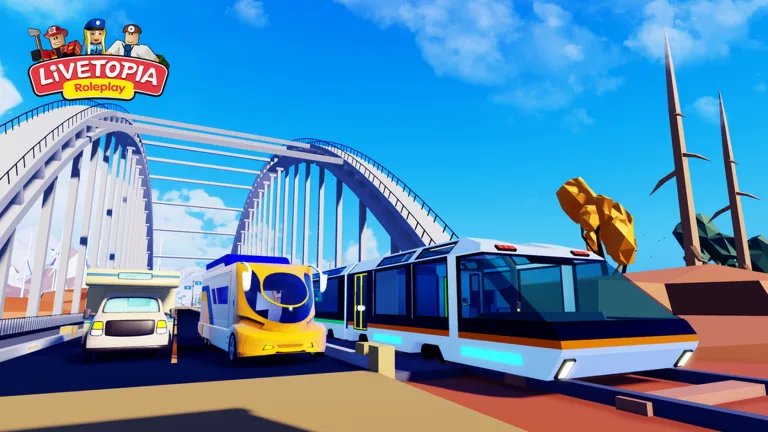 Livetopia city transport beside a bridge